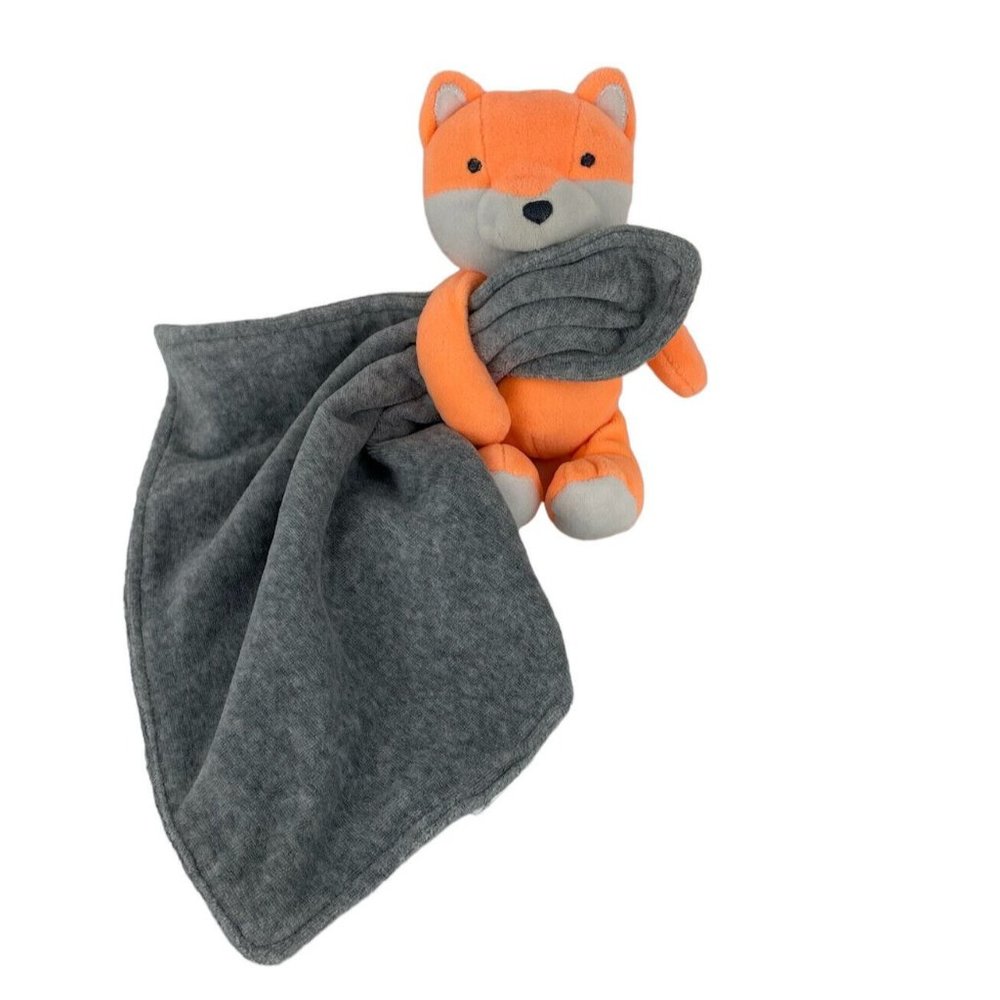 Carter's Orange Fox‎ Lovey Grey Baby Security Blanket 13" Nunu Rattle